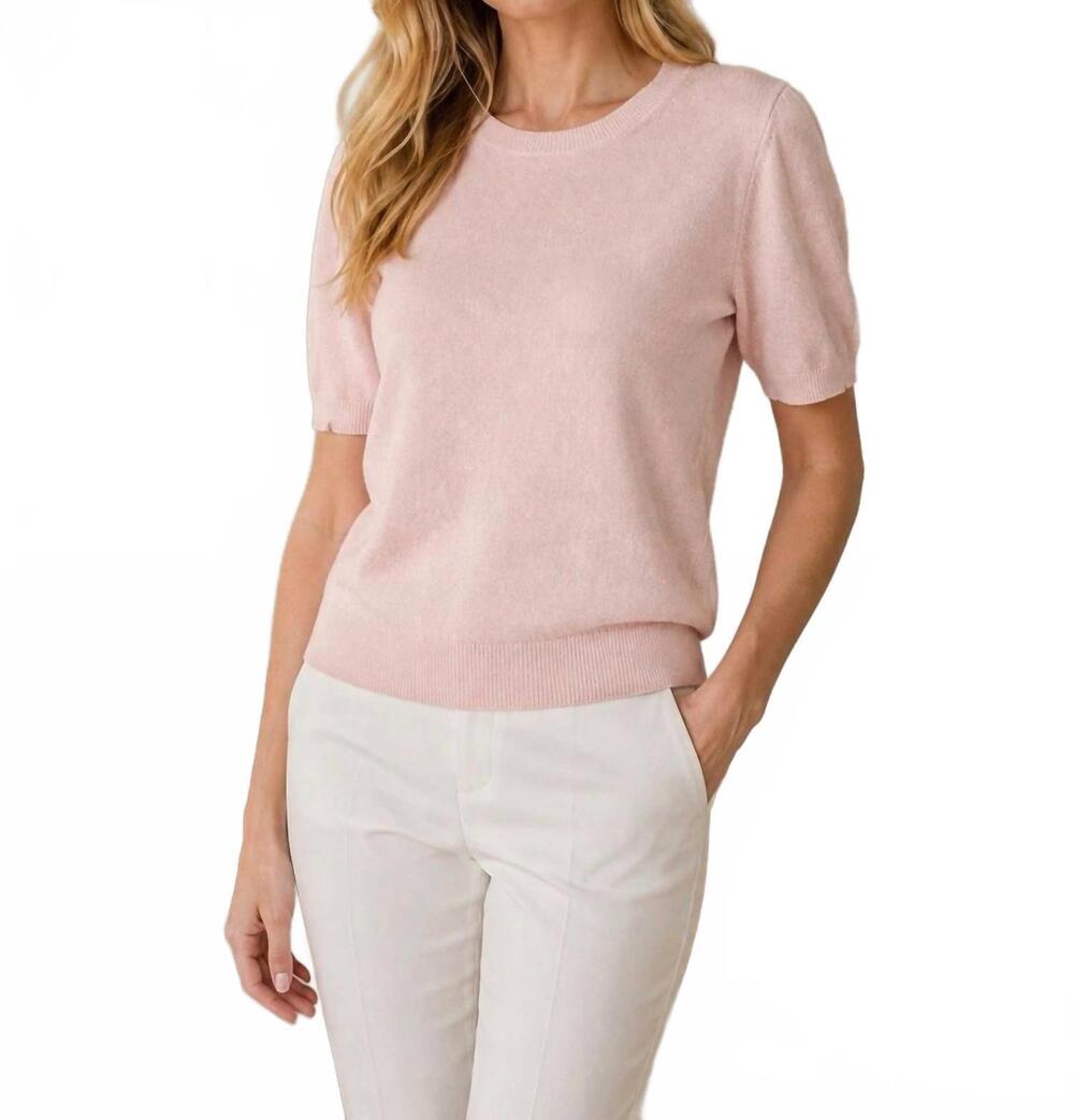 NEW VINCE wool & cashmere blend short sleeve sweater in pink